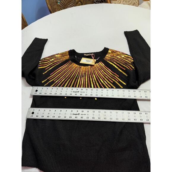NWT Entro Black Long Sleeve Sequin Starburst Sweater Size Small New - Picture 7 of 10